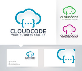 Cloud Code vector logo with alternative colors and business card template
