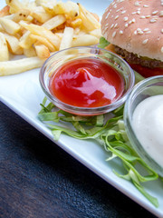 burger fries and sauces