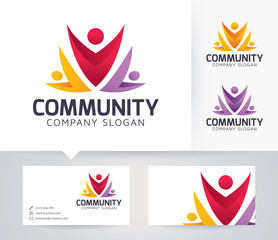 Community vector logo with alternative colors and business card template