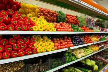 Vegetables on shelf in supermarket - 108194604