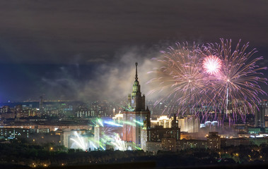 Fototapeta premium M. V. Lomonosov Moscow State University,fireworks on the day of the city