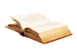 Open old book isolated on white