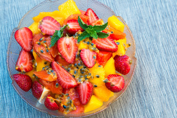 Raw vegeterian plate of fruit mix