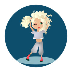 Cute Vector Cartoon Illustration with a Blonde Cartoon Girl Getting Her Curly Hair Done and Putting On Her Make Up