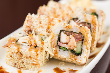 sushi rolls on white plate