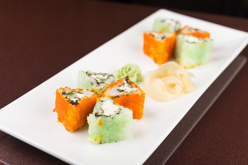 sushi rolls on white plate