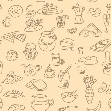 Breskfast doodel seamless pattern