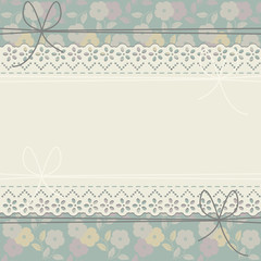Horizontal lace frame with decorative bows and floral background - 108199013