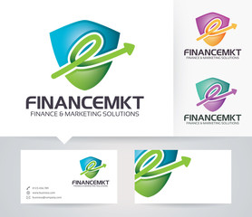 Finance & Marketing vector logo with alternative colors and business card template