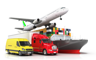 3d render of different modes of transport in one direction seeki