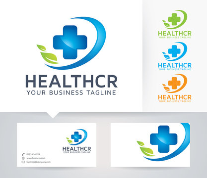 Health Care vector logo with alternative colors and business card template