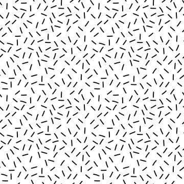 Black and white chaotic dash geometric seamless pattern, vector
