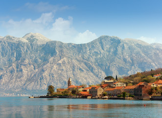 View of Stoliv town and Bay of Kotor. Montenegro