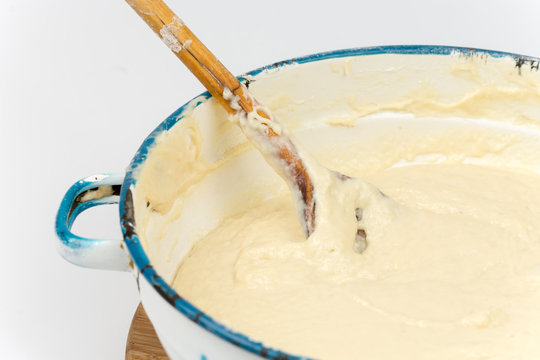 Mixed Dough In The Metal Bowl