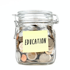 Savings money box coins stack thai baht with word 