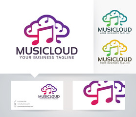 Music Cloud vector logo with alternative colors and business card template