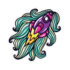 Spaceship Cartoon Doodle Illustration
