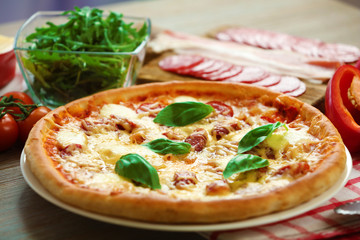 Delicious fresh homemade pizza, close up