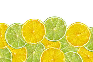 juicy lemon and lime slice isolated on white background