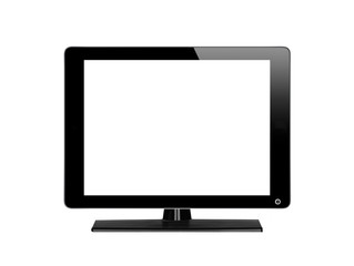 Black computer monitor with empty screen isolated on white - obrazy, fototapety, plakaty