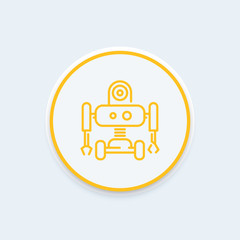 Robotics linear icon, robot, mechanical engineering round icon, robot pictogram, vector illustration