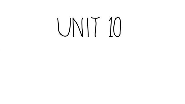A moving black pen with a shadow writes on a plain white surface 'unit 10'