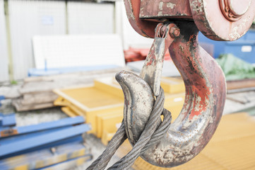 Crane hook with steel cable