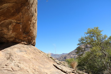 Sideview of Philips Cave on the Ameib Farm in Erongo Mountains in northwestern Namibia, Africa 