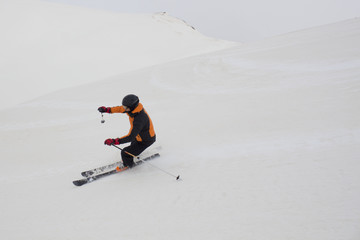skier braking in the mountain