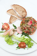 Closeup of Aubergine Pate served on a white plate