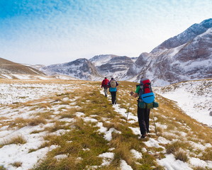 Fototapeta premium A man in mountain day autumn