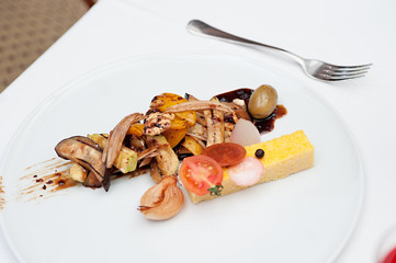 Sliced Polenta Cornmeal Served on a Restaurant Table