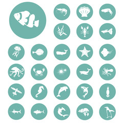 Set of twenty seven sea animals icon