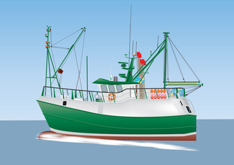 A Green and White Fishing Boat
