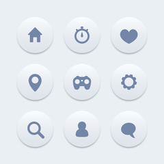 Basic web icons, round pictograms, vector illustration