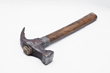 old hammer on white background