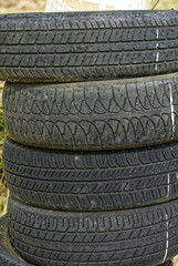 Pile of Old Used Car Tyres