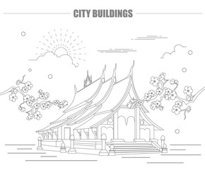 City buildings graphic template. Laos. Luang Prabang.