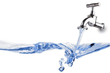 Water from tap On White Background - obrazy, fototapety, plakaty