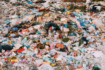 Junkyard Of Domestic Garbage In Landfill
