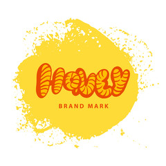 Honey logo. Hand drawn font, honel vector emblem.