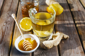 Ginger tea with honey and lemon