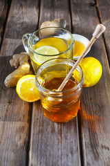 Ginger tea with honey and lemon