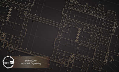 Background of mechanical engineering drawings on dark