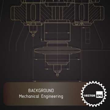 Background of mechanical engineering drawings on dark