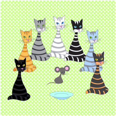  background with multi-colored cats, hand drawing, vector