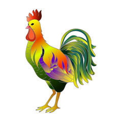 Isolated rooster on a white background, character, cartoon style, vector illustration