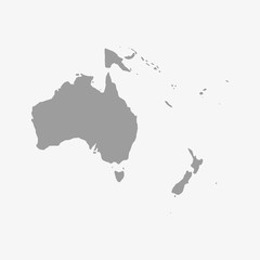 Map of Oceania in gray on a white background