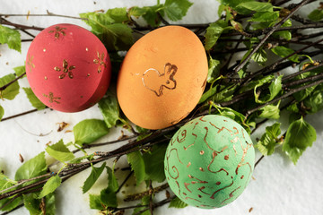Easter eggs and twigs of birch
