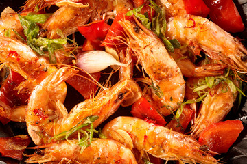 Gourmet spicy prawns with garlic and herbs